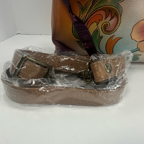 NEW - Anuschka Multi Compartment Hand Painted Leather Satchel - Henna Floral - Picture 8 of 14